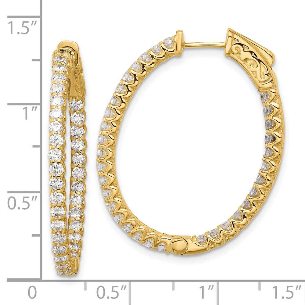 14K Yellow Gold 2.3 carat Diamond In/Out Oval Hoop w/Safety Clasp Earrings