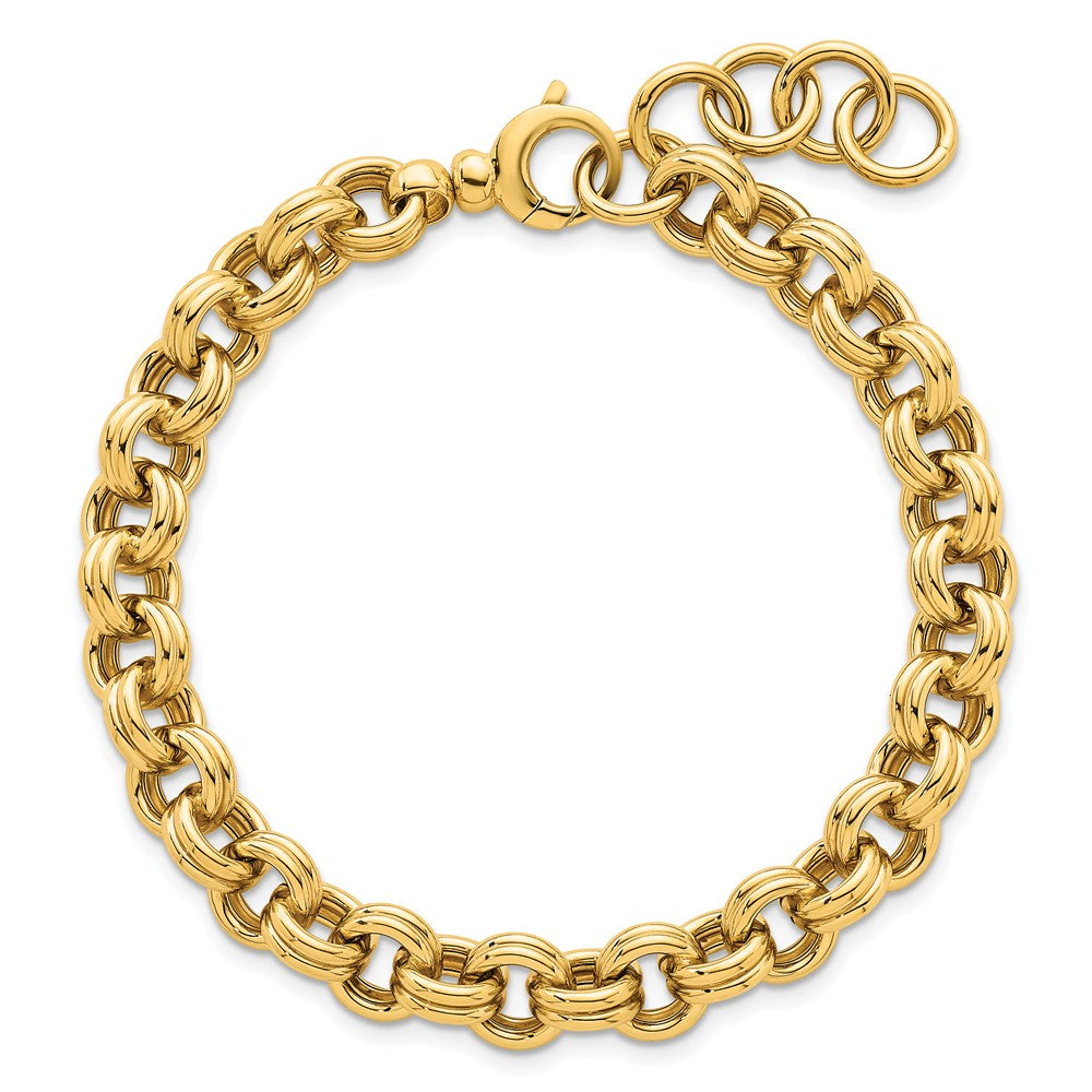 14K Yellow Gold Polished 8.5mm Lightweight Double Link Cable 7.5 Inch Bracelet Plus 0.75 Inch Extender