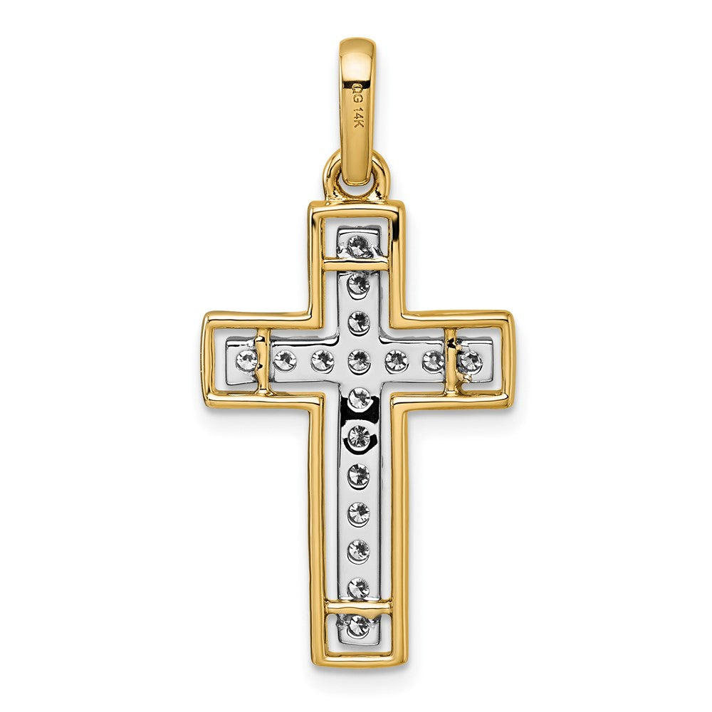 14K Yellow Gold and Rhodium 1/2 carat Diamond Cross Pendant