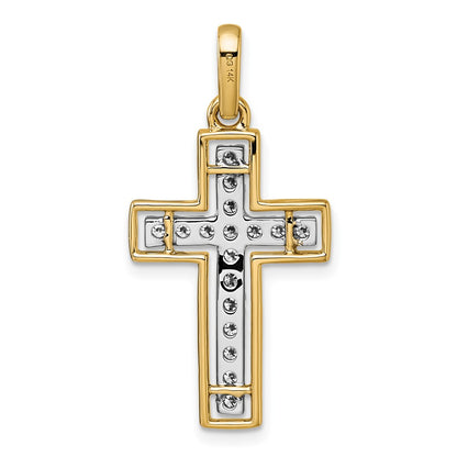 14K Yellow Gold and Rhodium 1/2 carat Diamond Cross Pendant