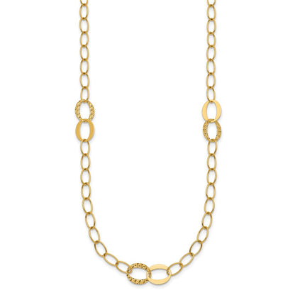 14K Yellow Gold Polished and Textured Fancy Oval Link 3-Station 16.75 Inch Necklace