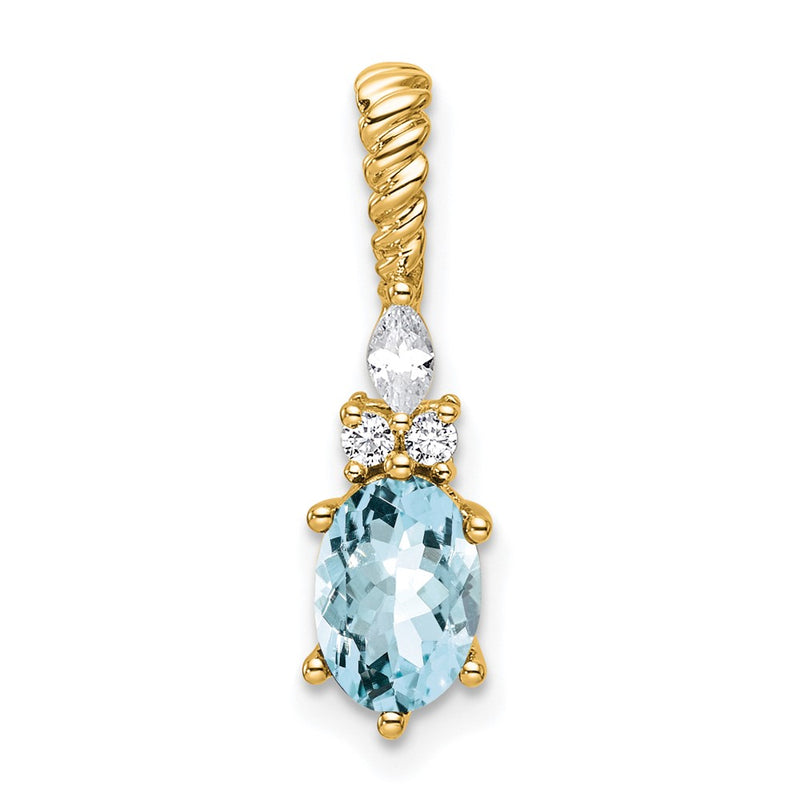 14K Yellow Gold Diamond and 7x5 Oval March/Aquamarine Twisted Chain Slide