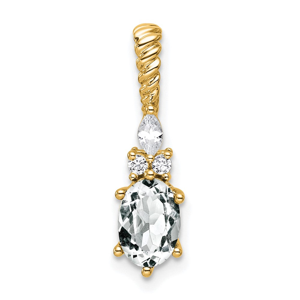 14K Yellow Gold Diamond and 7x5 Oval April/ Topaz Twisted Chain Slide