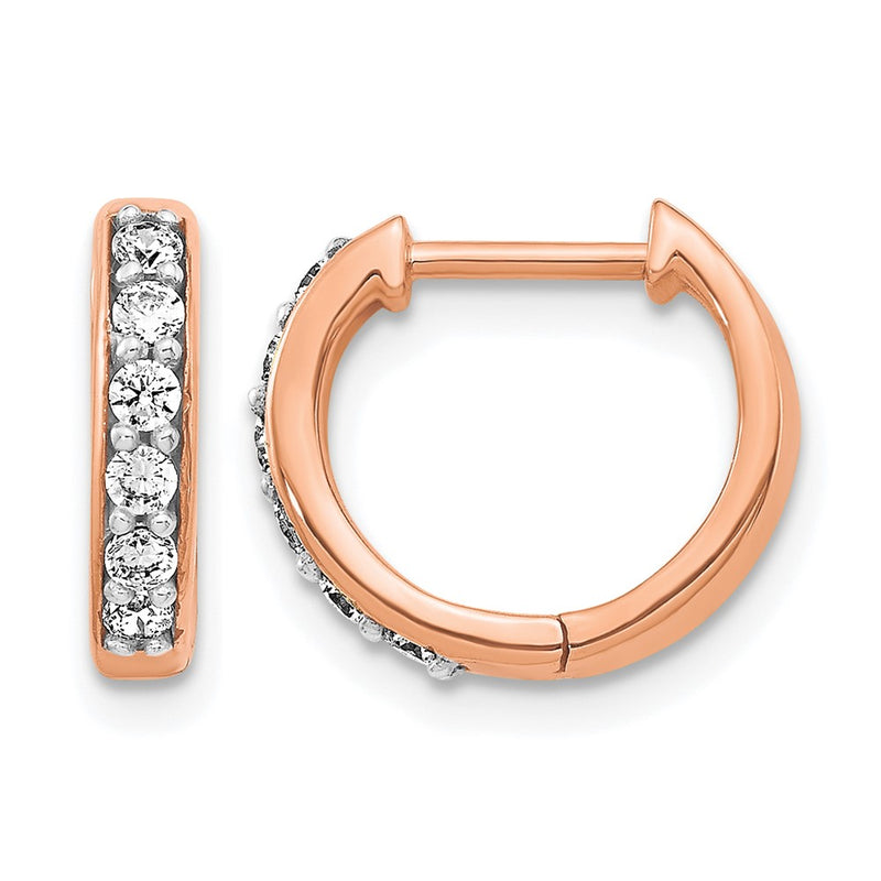14K Rose Gold 1/4 carat Diamond Hinged Hoop Earrings