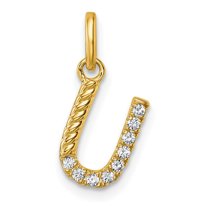 14K Yellow Gold Twisted .10 ct. Diamond Initial U Charm