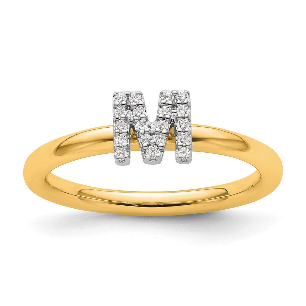 14K Yellow Gold Stackable Diamond Initial M Size 7 Ring