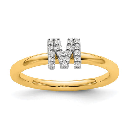 14K Yellow Gold Stackable Diamond Initial M Size 7 Ring