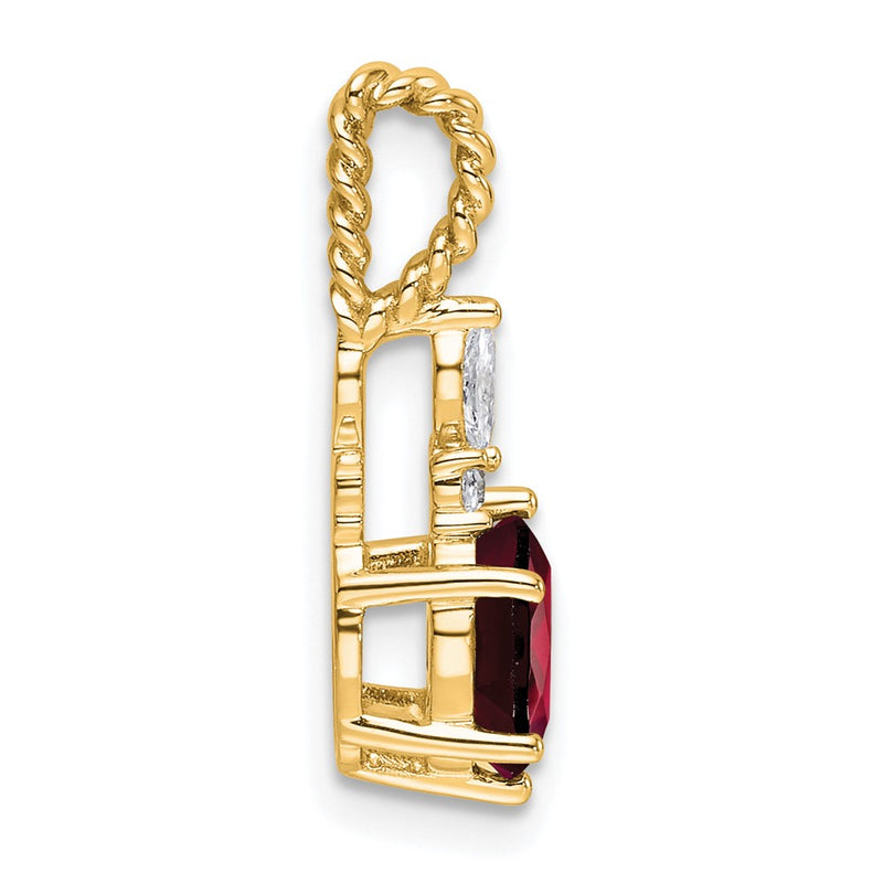 14K Yellow Gold Diamond and 7x5 Oval January/Garnet Twisted Chain Slide