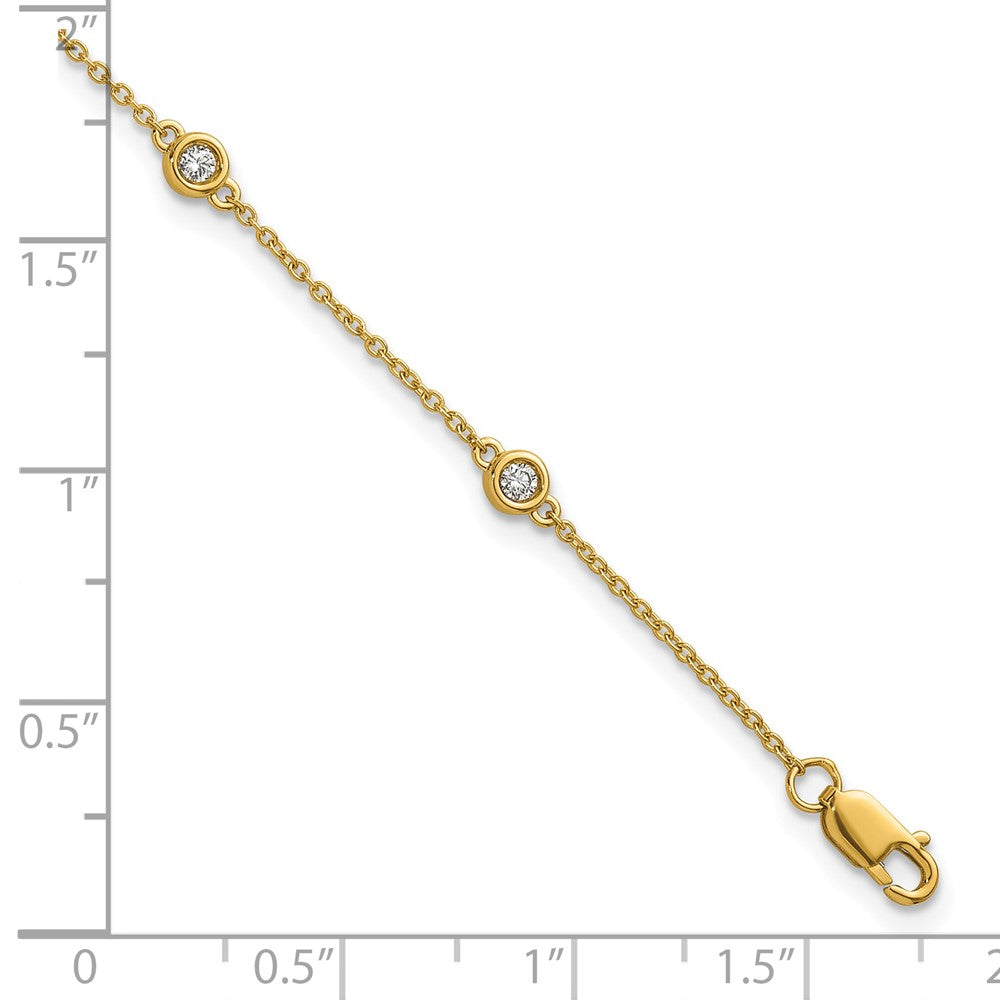 14K Yellow Gold Complete 1/5 carat Bezel-set Diamond and Cable Chain 6-Station 7 Inch Bracelet