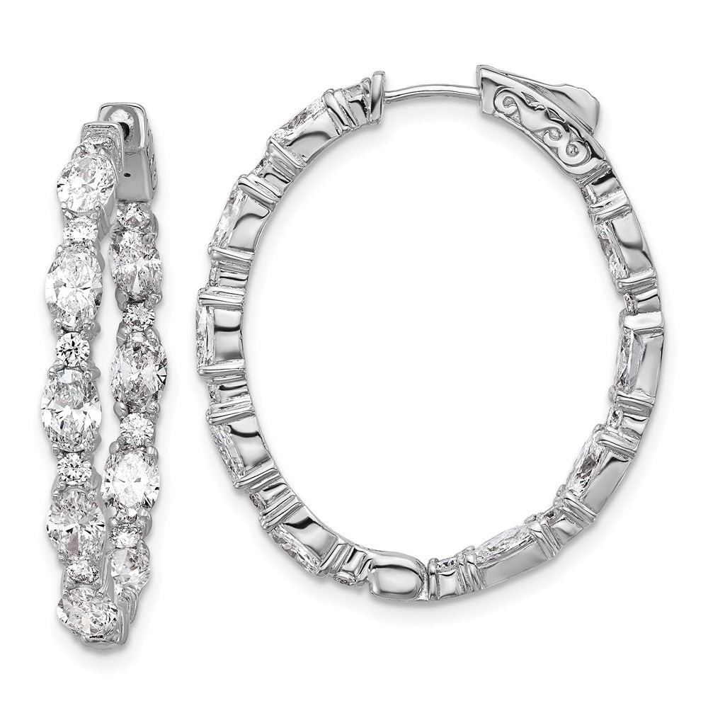 14K White Gold Certified Oval and Round VS DEF Diamond Inside/Outside Hoop Earrings