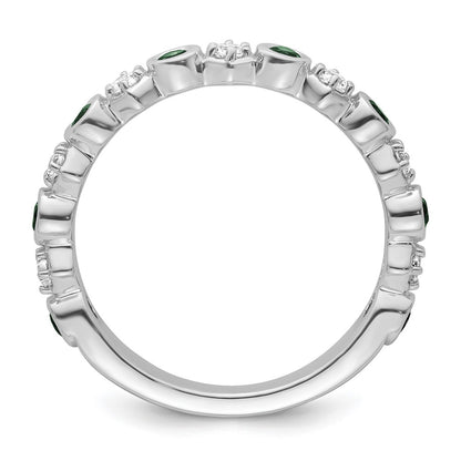 14K White Gold Polished Diamond and Emerald Fashion Ring