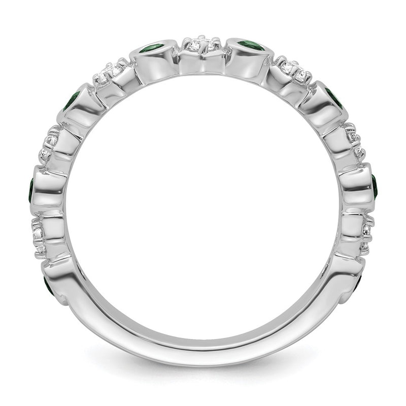 14K White Gold Polished Diamond and Emerald Fashion Ring