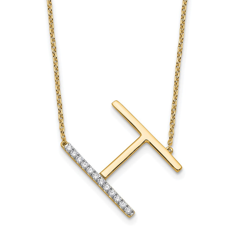 14K Yellow Gold Sideways Diamond Initial H 18 Inch Necklace