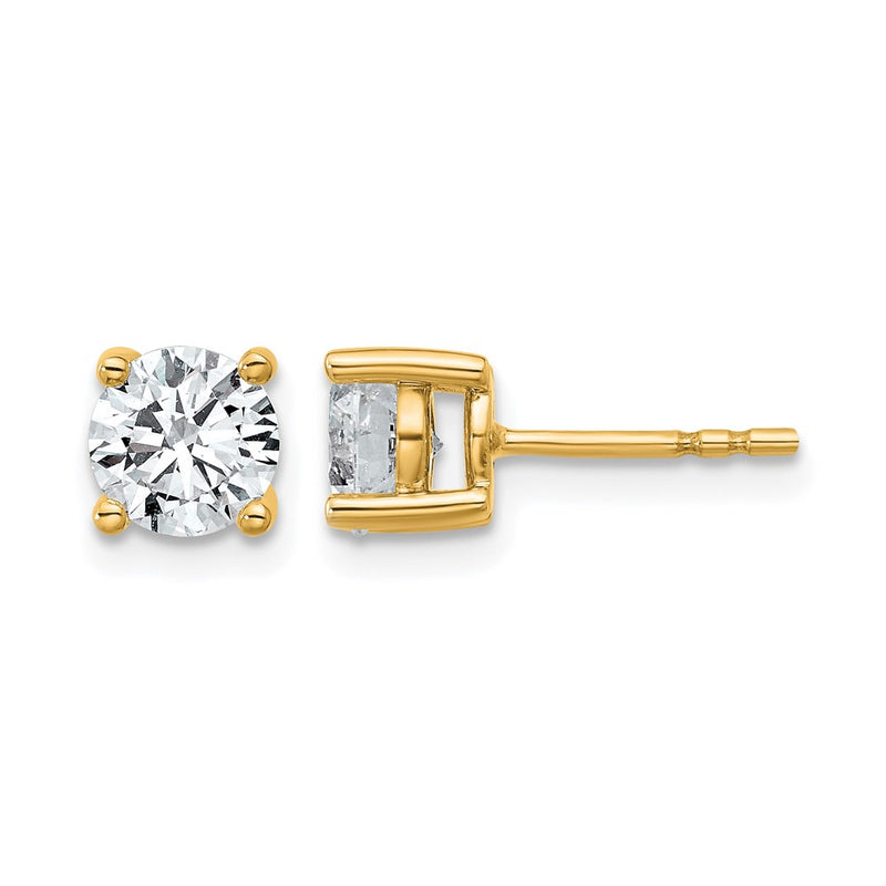 14K Yellow Gold 1 1/2 carat Certified Lab Grown Diamond VS/SI+ G+ Round Complete Four Prong Lightweight Stud Earrings