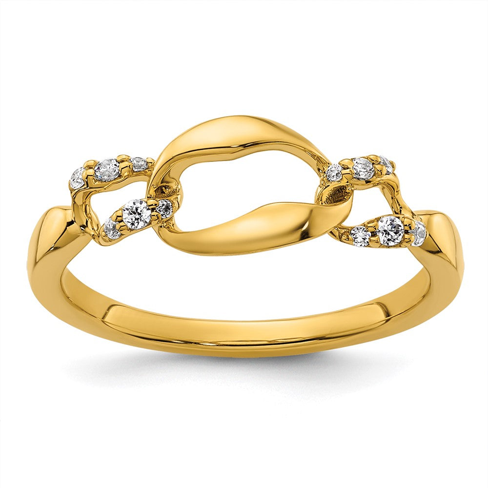 14K Yellow Gold Polished Diamond Wavy Oval Fashion Ring