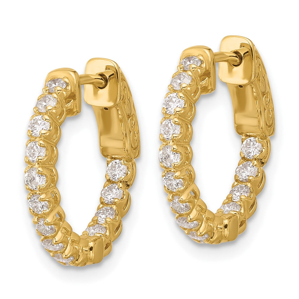14K Yellow Gold .56 carat Diamond In/Out Hoop w/Safety Clasp Earrings