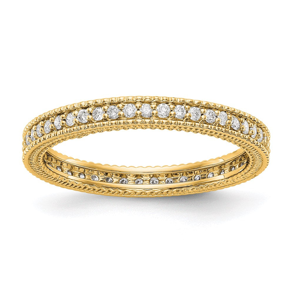 14K Yellow Gold Polished 1/3CT Milgrain Edge Diamond Eternity Wedding Band Ring