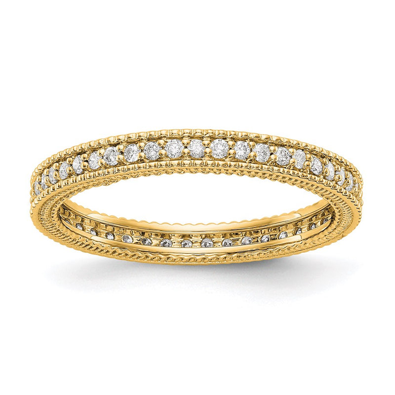 14K Yellow Gold Polished 1/3CT Milgrain Edge Diamond Eternity Wedding Band Ring
