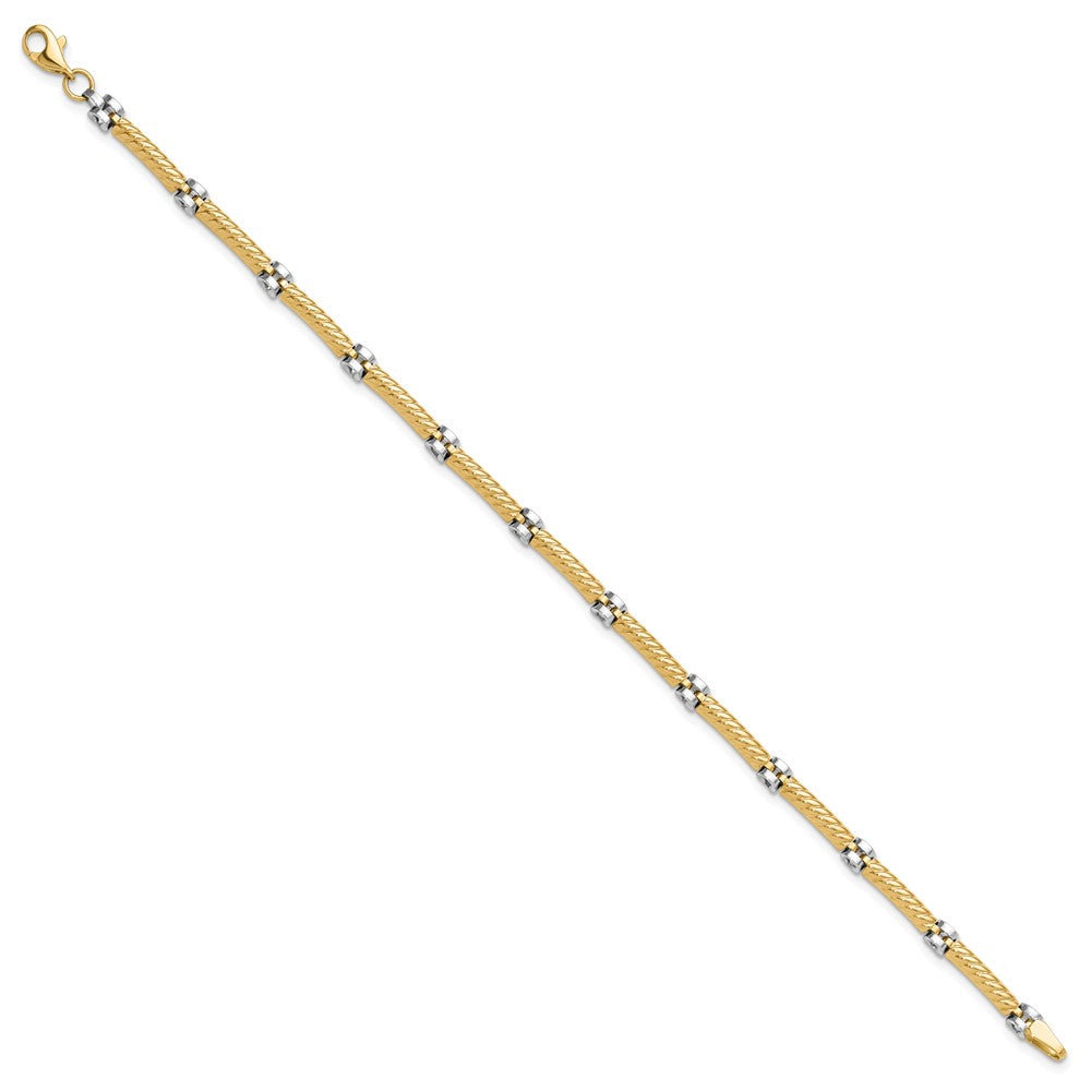 14K Two-Tone Gold Two-tone Polished 3.5mm Fancy Twisted Bar Link Chain Bracelet