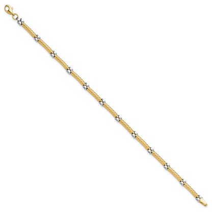 14K Two-Tone Gold Two-tone Polished 3.5mm Fancy Twisted Bar Link Chain Bracelet