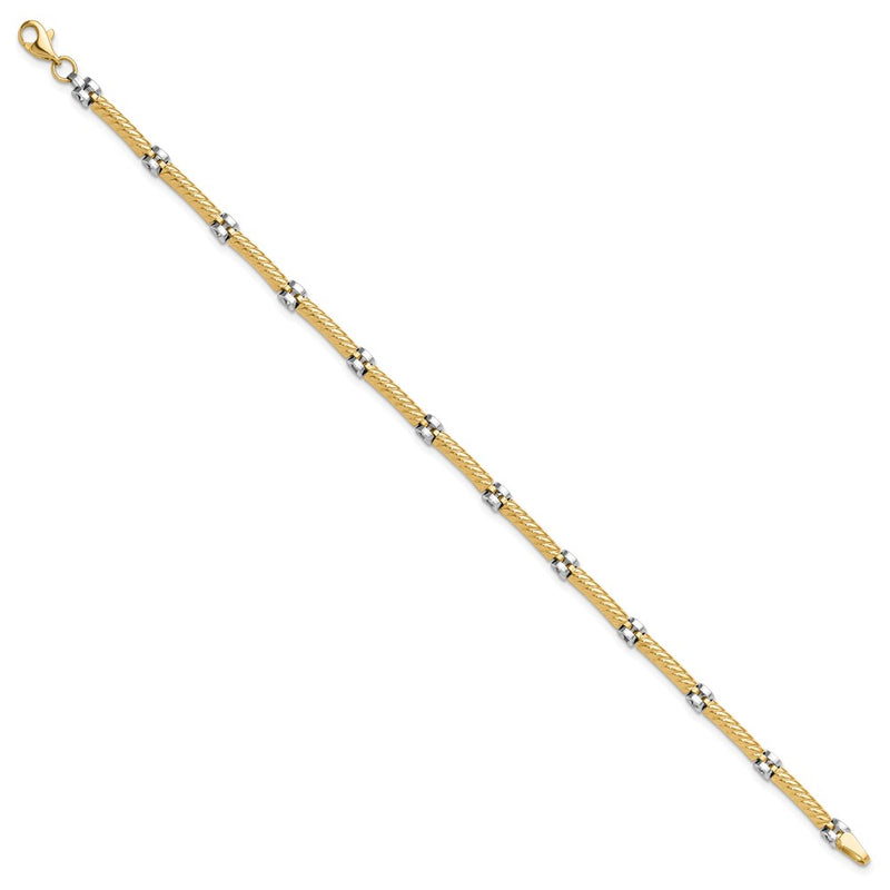 14K Two-Tone Gold Two-tone Polished 3.5mm Fancy Twisted Bar Link Chain Bracelet