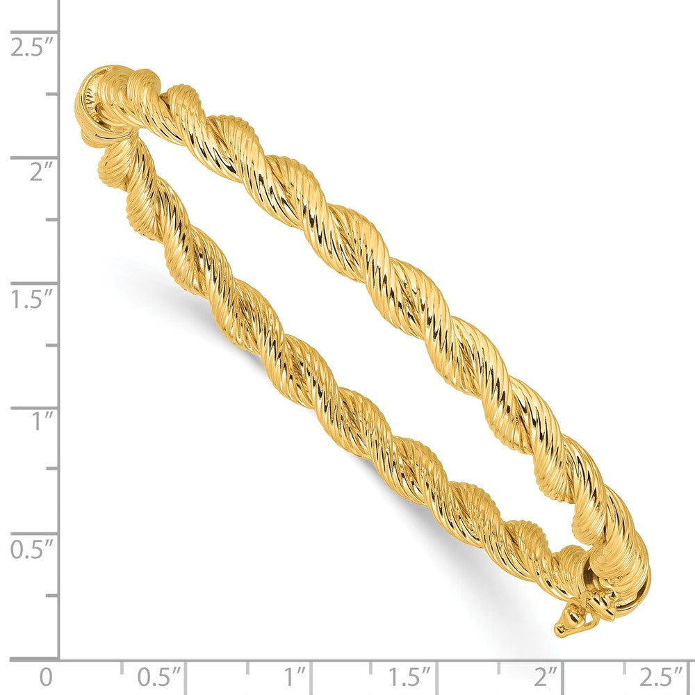 14K Yellow Gold Polished and Textured 5.50mm Twisted Hinged Oval Bangle Bracelet