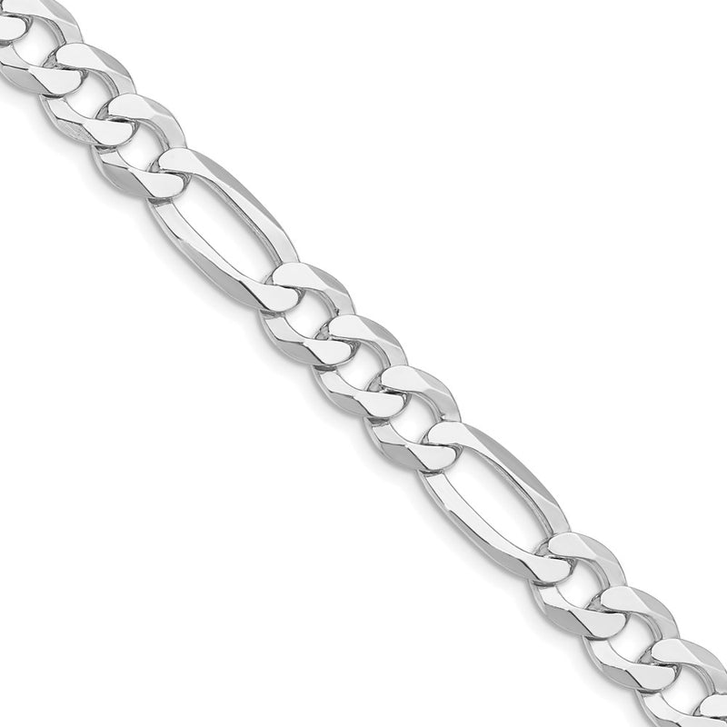 Sterling Silver Rhodium-plated 8.5mm Lightweight Flat Figaro 26 Inch Chain