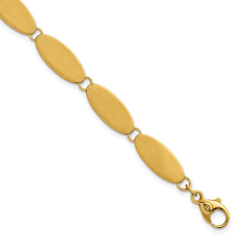 14K Yellow Gold Brushed 8mm Fancy Ovals 7 Inch Bracelet