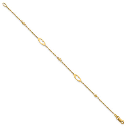 14K Yellow Gold Polished Cut-out Hearts and Diamond-cut Beads 7.5 Inch Bracelet