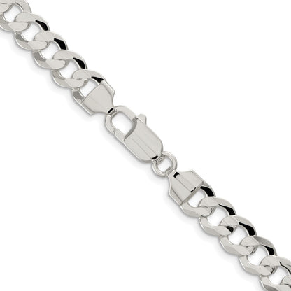 Sterling Silver Rhodium-plated 7.8mm Concave Beveled Curb 30 Inch Chain