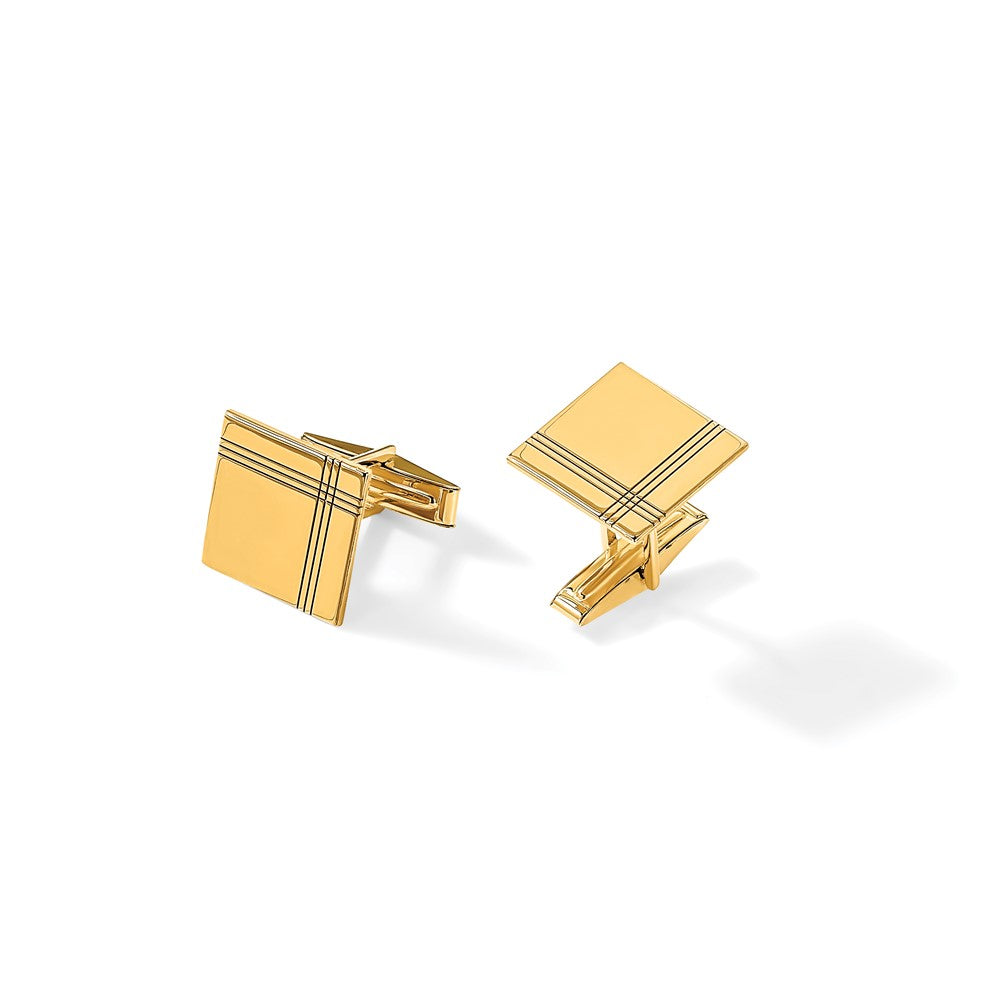 14K Yellow Gold Men's Square w/Line Design Cuff Links
