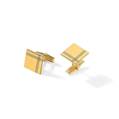 14K Yellow Gold Men's Square w/Line Design Cuff Links
