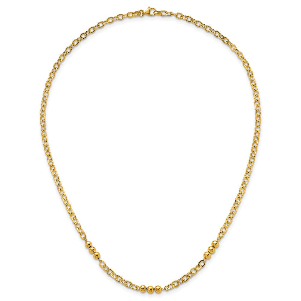 14K Yellow Gold Polished 3.5mm Fancy Beaded and Cable Link 18 Inch Necklace
