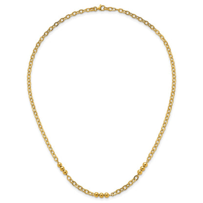 14K Yellow Gold Polished 3.5mm Fancy Beaded and Cable Link 18 Inch Necklace