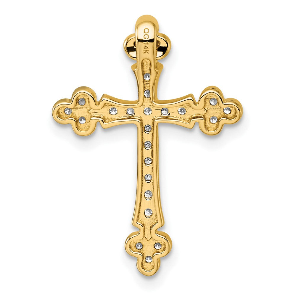 14K Yellow Gold 1/3 carat Diamond Budded Cross Chain Slide