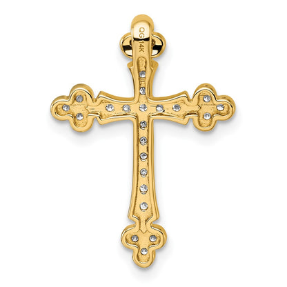 14K Yellow Gold 1/3 carat Diamond Budded Cross Chain Slide
