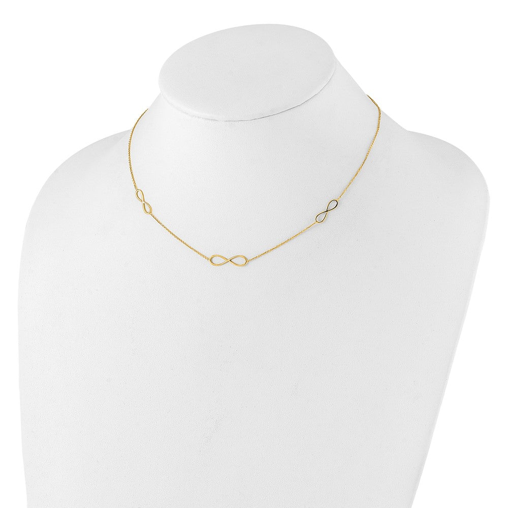 14K Yellow Gold Polished Infinity Symbol 16 Inch 3-Station Necklace Plus 2 Inch Extender