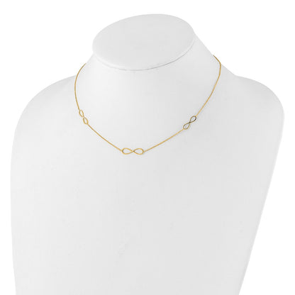 14K Yellow Gold Polished Infinity Symbol 16 Inch 3-Station Necklace Plus 2 Inch Extender