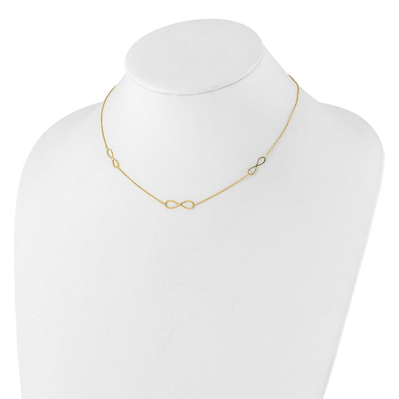 14K Yellow Gold Polished Infinity Symbol 16 Inch 3-Station Necklace Plus 2 Inch Extender