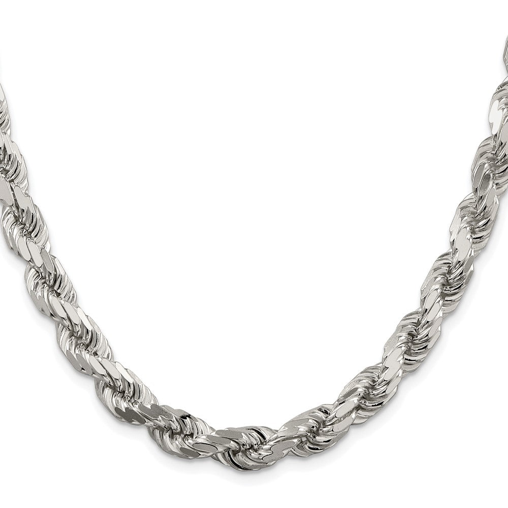 Sterling Silver Rhodium-plated 7.8mm Diamond-cut Rope 28 Inch Chain