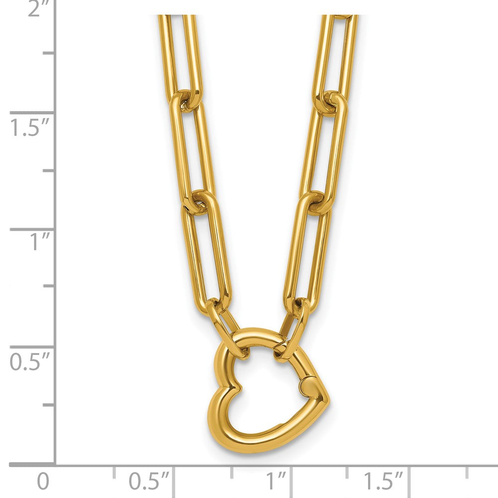 14K Yellow Gold Polished Heart Clasp 17.5 Inch Paperclip Chain Necklace