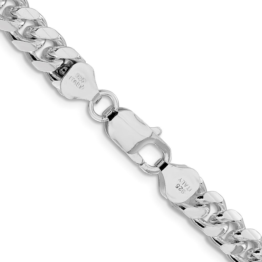 Sterling Silver Rhodium-plated 7.35mm Domed w/ Side D/C Curb 26 Inch Chain