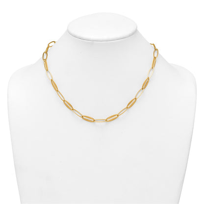 14K Yellow Gold Brushed and Polished 7.25mm Long Oval Link 18 Inch Necklace