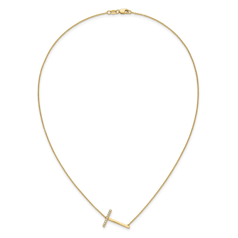 14K Yellow Gold Sideways Diamond Initial T 18 Inch Necklace