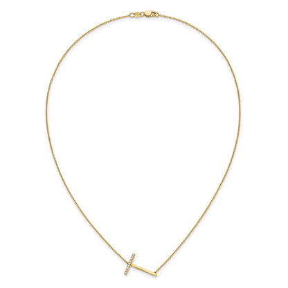14K Yellow Gold Sideways Diamond Initial T 18 Inch Necklace