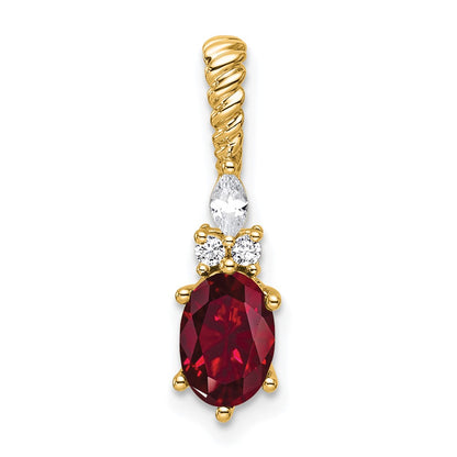 14K Yellow Gold Diamond and 7x5 Oval July/Lab Created Ruby Twisted Chain Slide