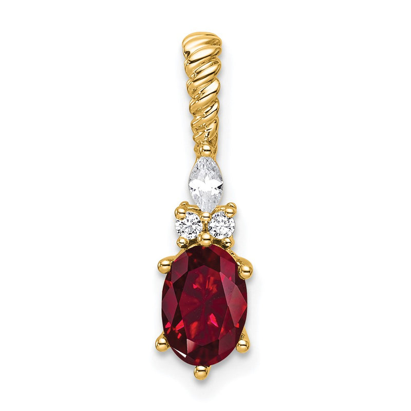 14K Yellow Gold Diamond and 7x5 Oval July/Lab Created Ruby Twisted Chain Slide