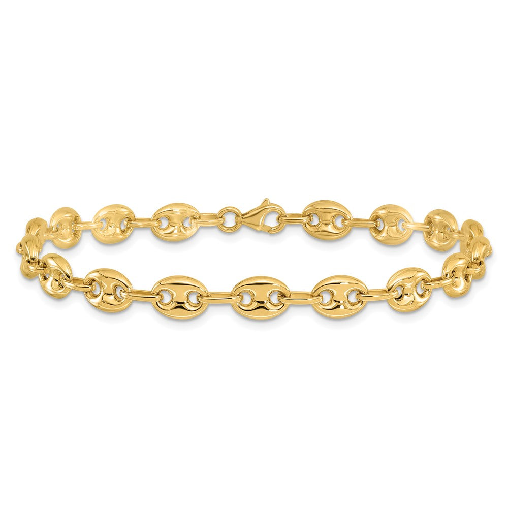 14K Yellow Gold Polished 6.3mm Puffed Anchor/Mariner Link Chain Bracelet