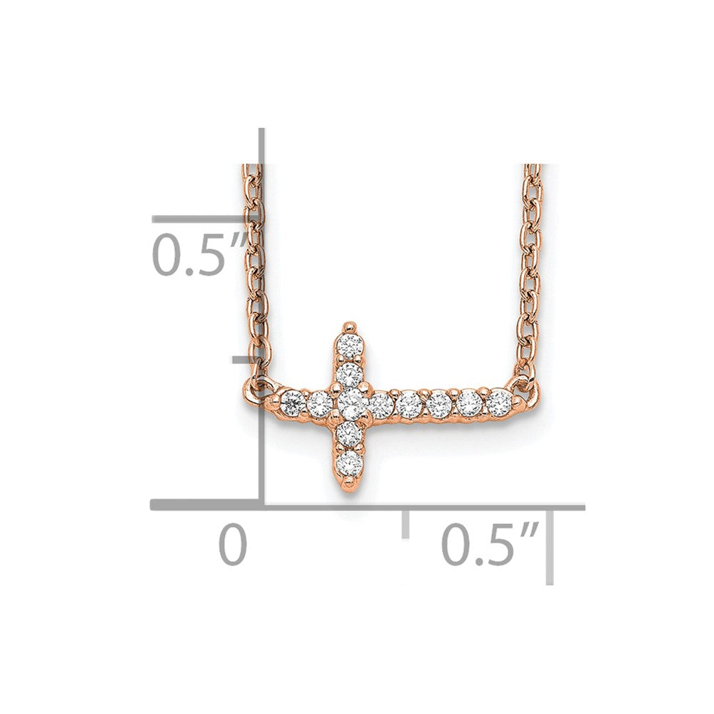 14K Rose Gold 1/10 carat Diamond Sideways Cross 18 Inch Necklace