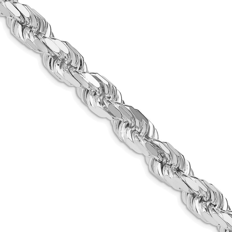 Sterling Silver Rhodium-plated 9.0mm Diamond-cut Rope 24 Inch Chain